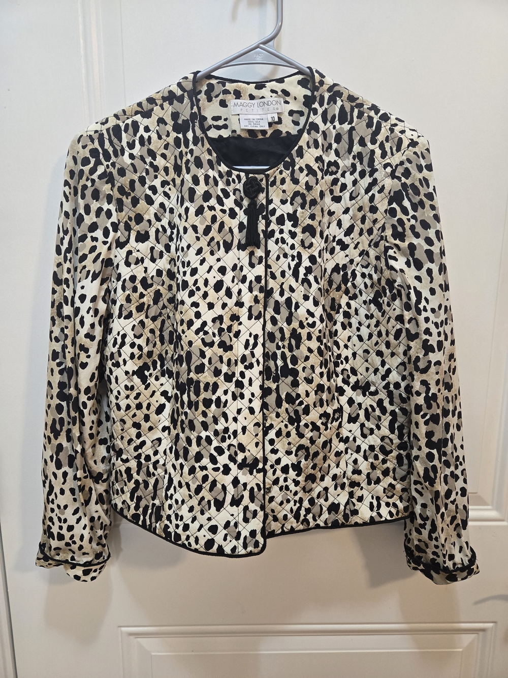 Maggy London Leopard Quilted Jacket in Black and Cream